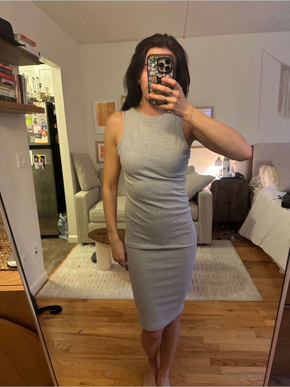Gray Ribbed Tank Dress
